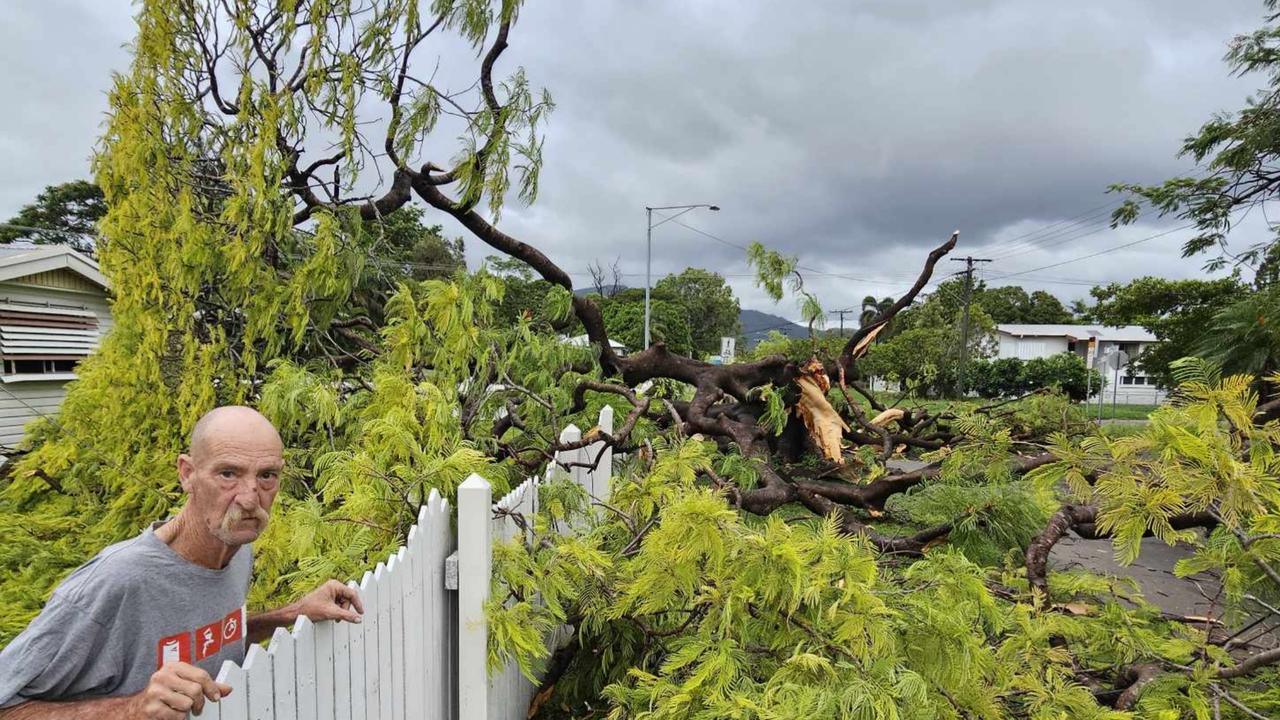 Mundingburra resident Peter Austin was up early assesing the damage from TC Kirrily after a large tree on Oreilly St that missed his front door only by a few centimetres. Photo: Natasha Emeck