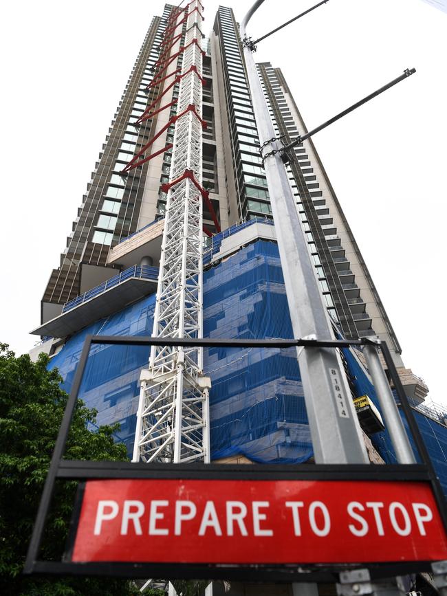 Cbus Properties’ partly constructed apartment tower at 443 Queen St in the Brisbane CBD.