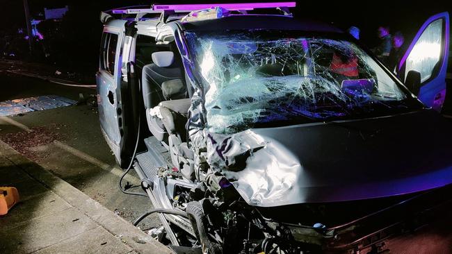 Police pursued an alleged stolen VW Amarok from Tweed Heads to Murwillumbah, where on Tumbulgum Road, the driver of the Amarok collided with a Hyundai Imax being driven in the opposite direction. Picture: Tweed District Rescue Squad VRA