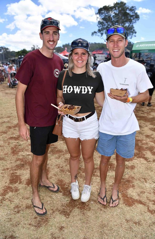 Matt Domjahn, Nicole Rogers and Reece Creswell at Meatstock, Toowoomba Showgrounds. Picture: Patrick Woods.