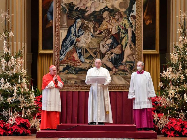 Pope Francis delivering his streamed Urbi et Orbi blessing from the Vatican Blessing hall.