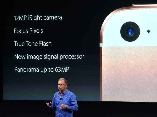 New camera ... Apple Vice President of Product Marketing, Gregory Joswiak introduces the new iPhone in Cupertino, California. Picture: AFP