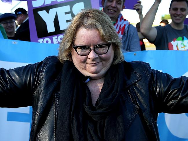 Marriage Equality Ambassadors Magda Szubanski,on the Lawns of Parliament House in Canberra. Picture Kym Smith