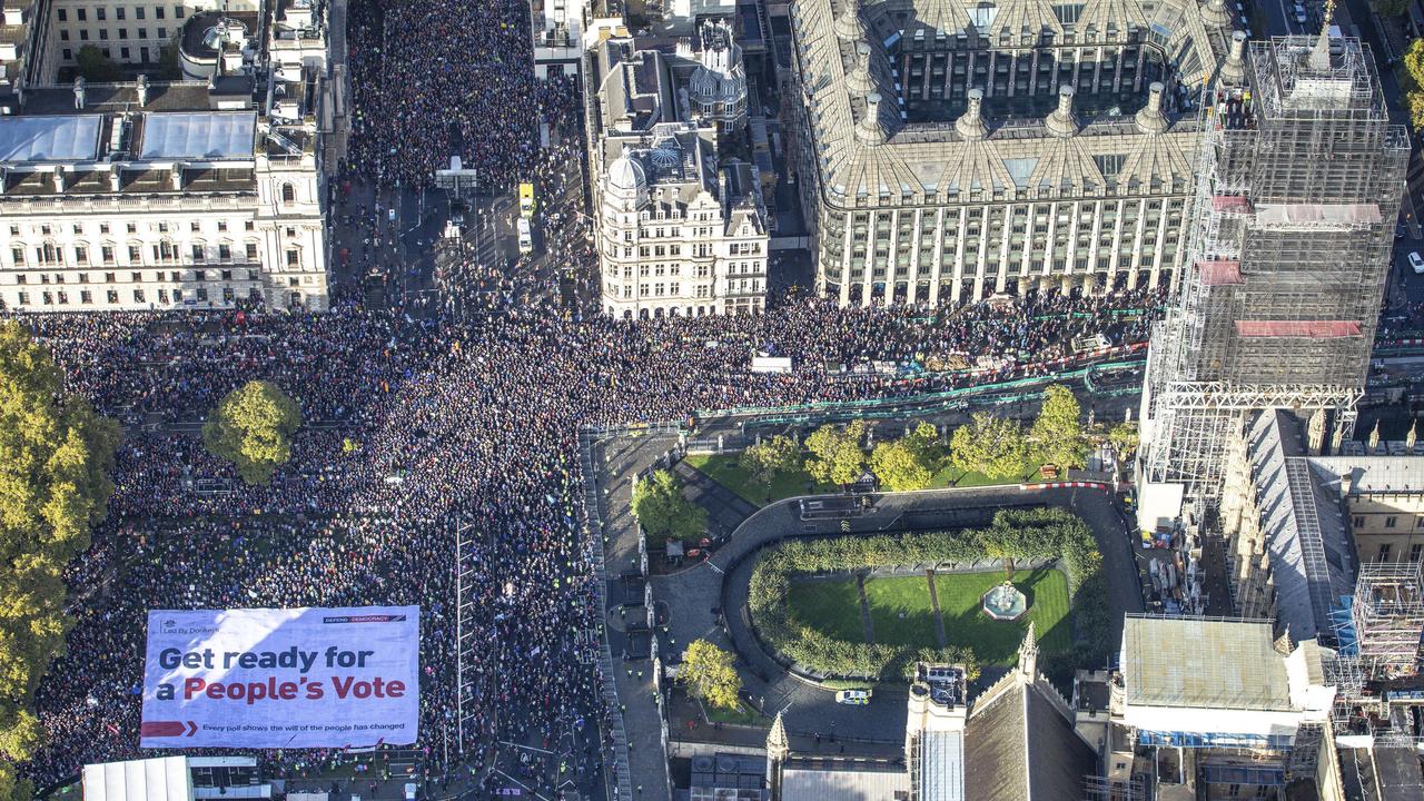 An aerial view of the anti-Brexit protest in Parliament Square, London on October 19 Photo: Led By Donkeys via AP