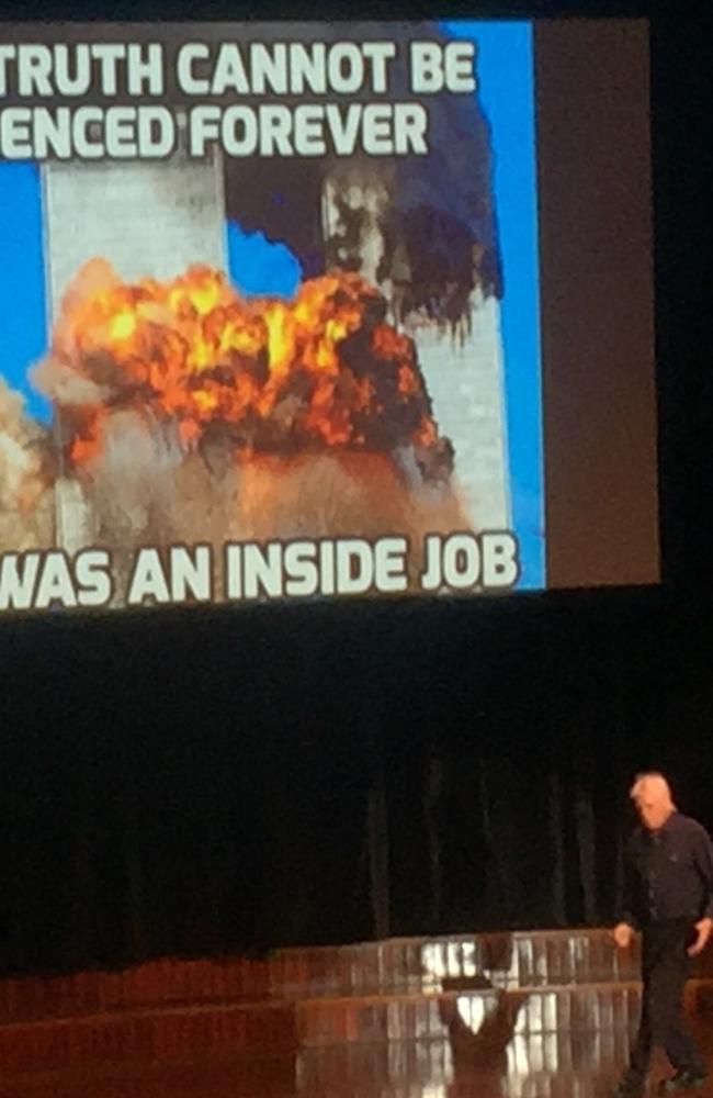 David Icke attends a seminar during his visit to Australia in 2016.