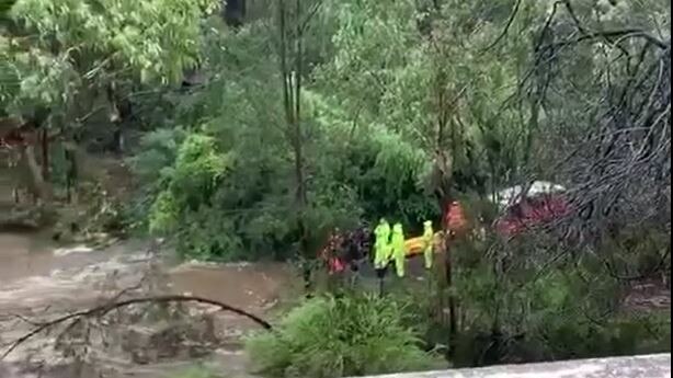 Police rescue at a causeway in Galston after a silver Mercedes was reported missing. Picture: Bruce Relph