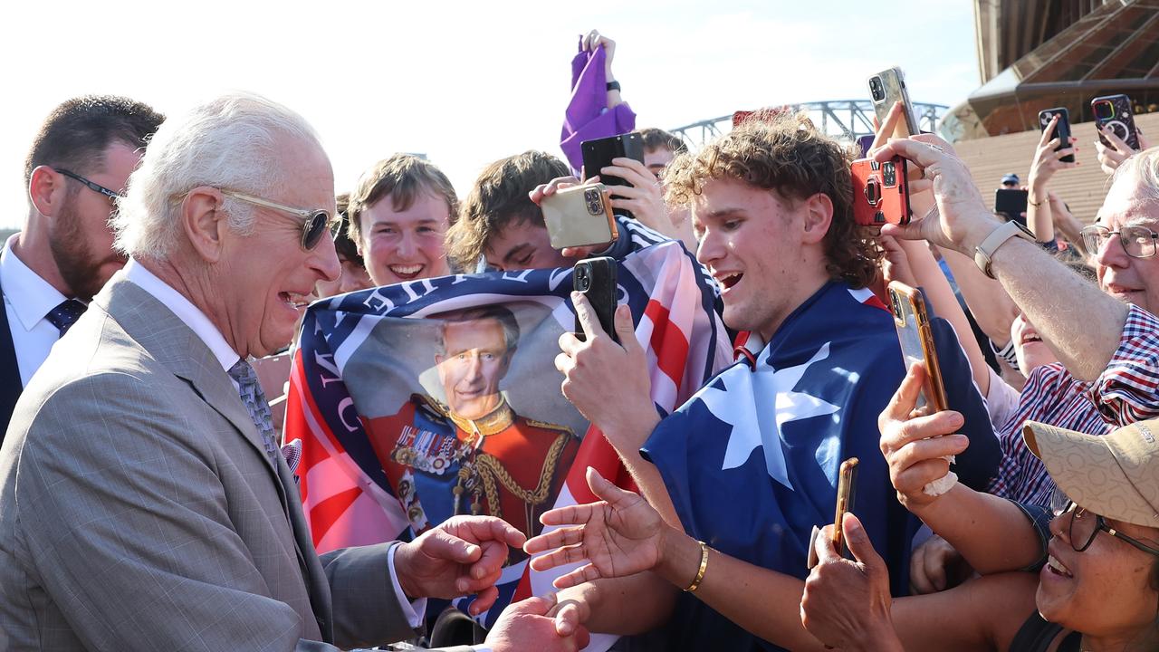 King Charles greets spectators and shakes hands. Picture: Chris Jackson/Getty Images