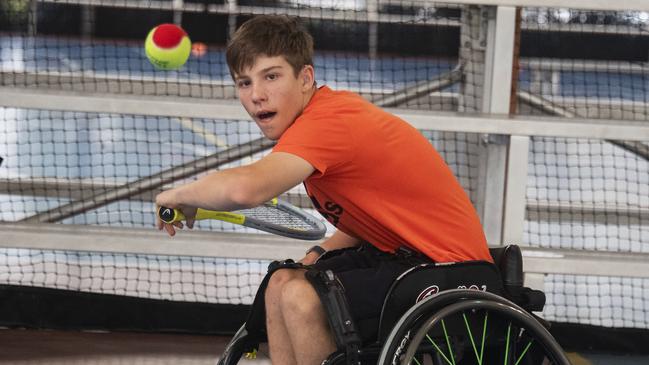 Queensland's Activate Inclusion Sports Day at Redlynch Central Sports Stadium. 14 year old St Augustines College student and young tennis star Ben Wenzel took time off school to share his talents with students during specialised coaching by Grit Tennis at the Sports Day. Picture: Brian Cassey