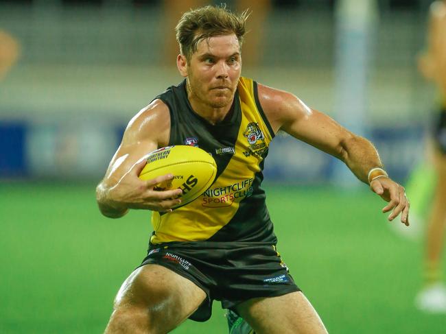 Brodie Filo was Nightcliff’s top performer in their come from behind victory against Wanderers. Picture: GLENN CAMPBELL