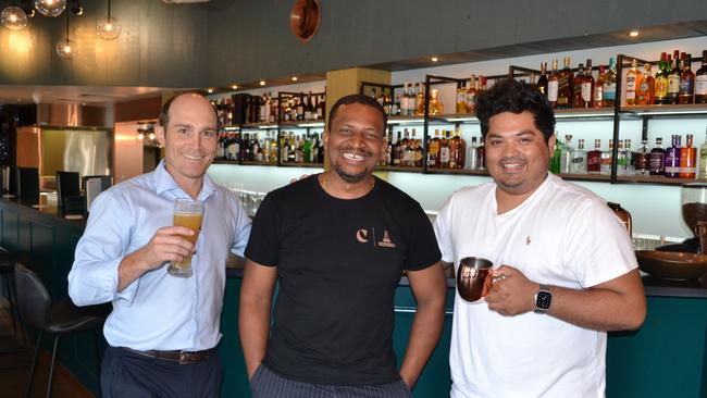 Shaun McLaren, Abdul Dumbuya and Mazhar Ahmed inside the the new Copper Bar and Grill restaurant in Palmer St.