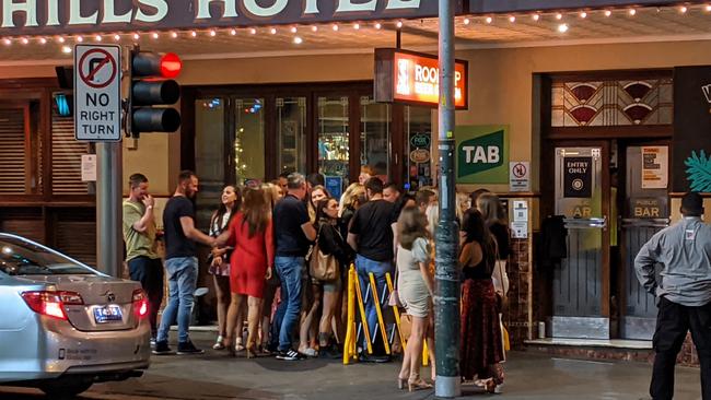 A tightly packed queue at the Strawberry Hills Hotel, Surry Hills Sydney, on Saturday night.