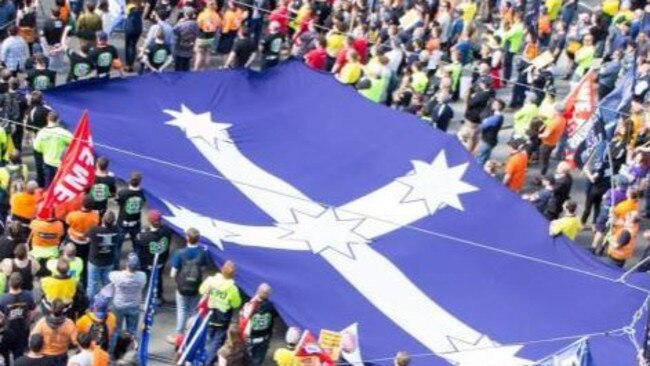 The Eureka Flag being carried at a CFMEU event. Picture: Supplied