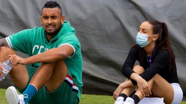 Nick Kyrgios with his partner Chiara Passari at Wimbledon. Picture: Instagram