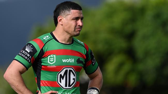 CAIRNS, AUSTRALIA - AUGUST 12: Cody Walker of the Rabbitohs looks on during round 24 NRL match between South Sydney Rabbitohs and St George Illawarra Dragons at Barlow Park on August 12, 2023 in Cairns, Australia. (Photo by Emily Barker/Getty Images)