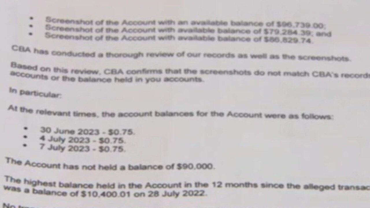 A letter from Commonwealth Bank states that the account balance has been at $0.75 since late June. Picture: Seven