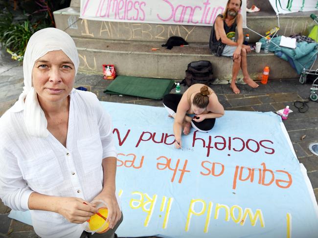 Homeless plea "Give us a Chance" at Nambour town centre. Pictured, Renee Permewan. Photo: Patrick Woods.