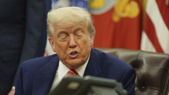 President Donald Trump on his conference call with British PM Keir Starmer on Thursday. Picture: AP