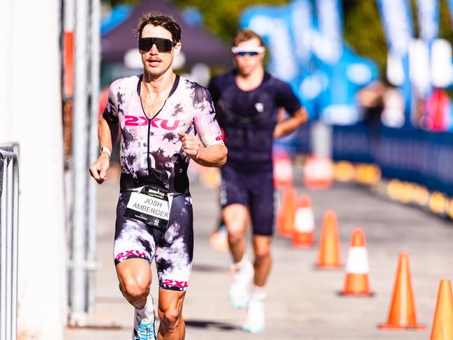 Josh Amberger in the Ironman 70.3 Tasmania in Hobart Picture: Linda Higginson