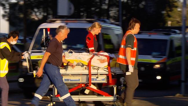 One of the patients arriving at John Hunter Hospital following the crash.