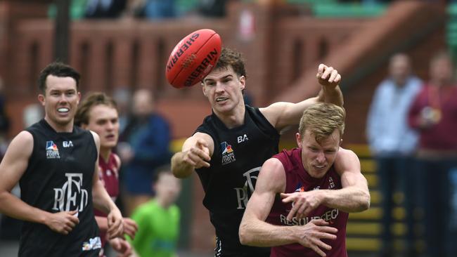 Action from last season’s division one grand final between Port District and Prince Alfred Old Collegians. Picture: Tricia Watkinson