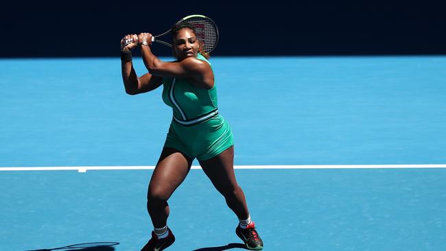 MELBOURNE, AUSTRALIA - JANUARY 19: Serena Williams of the United States plays a backhand in her third round match against Dayana Yastremska of Ukraine during day six of the 2019 Australian Open at Melbourne Park on January 19, 2019 in Melbourne, Australia. (Photo by Chris Hyde/Getty Images)