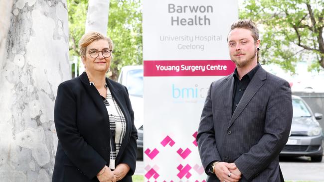 Barwon Health CEO Frances Diver and Wadawurrung man Ash Skinner at the renaming of the old Geelong Private Hospital site. Picture: Alan Barber