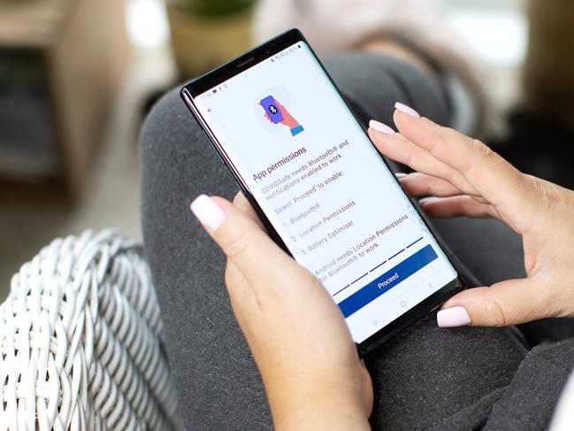 The coronavirus (COVID-19) tracking app 'COVIDSafe' creates a bluetooth connection between two phones with the application installed, logs the interaction, and helps the government identify potential COVID-19 cases. Critics are concerned about personal privacy, and the app requires uptake of just under half the population to be successful. Picture: Mark Kolbe/Getty Images