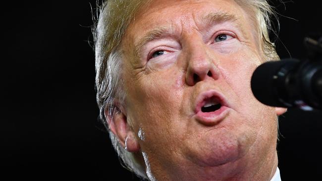 US President Donald Trump speaks during the rally at Erie. Pic: AFP