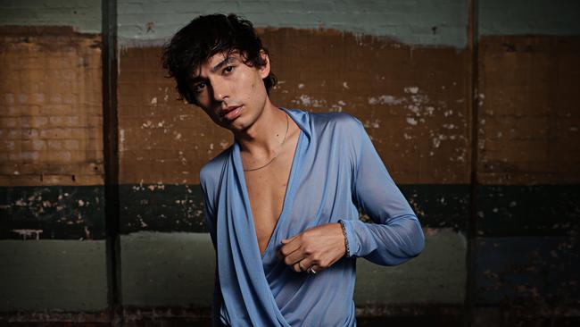 Brodie Townsend modelling for his friend and designer of choice Michael Lo Sordo at Australian Afterpay Fashion Week on Monday. Picture: Adam Yip.