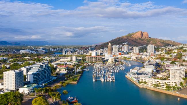 Aerial shot of Townsville with Castle Hill in the background. Supplied.