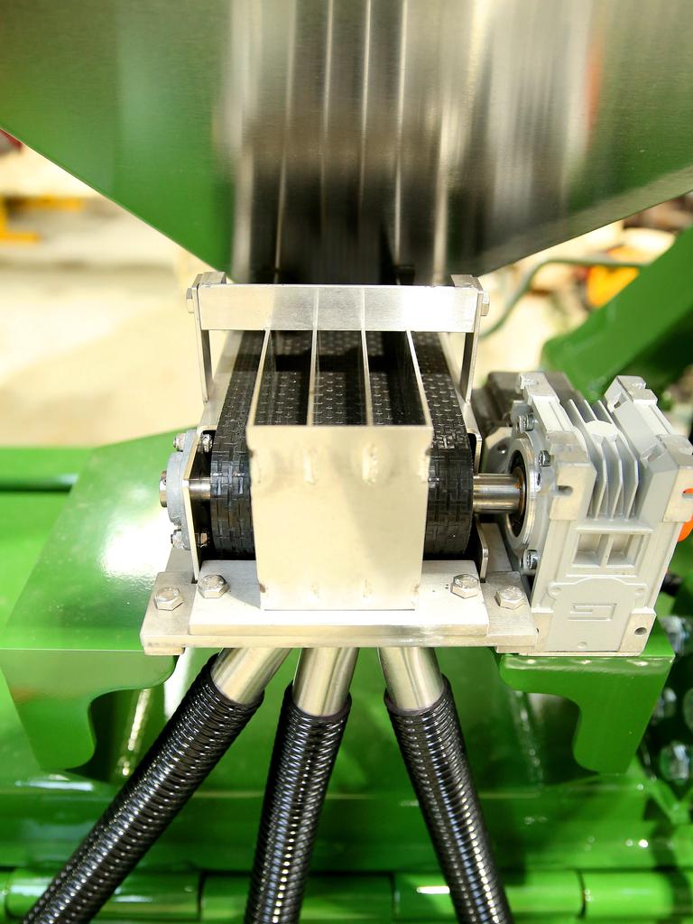 The machine’s rotating blades create a competition-free seed bed for germination, leaving about 80 per cent of pasture undisturbed. Picture: Andy Rogers