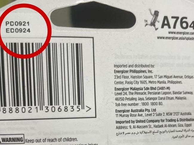 batteries recalled. Picture: Product Safety Australia.