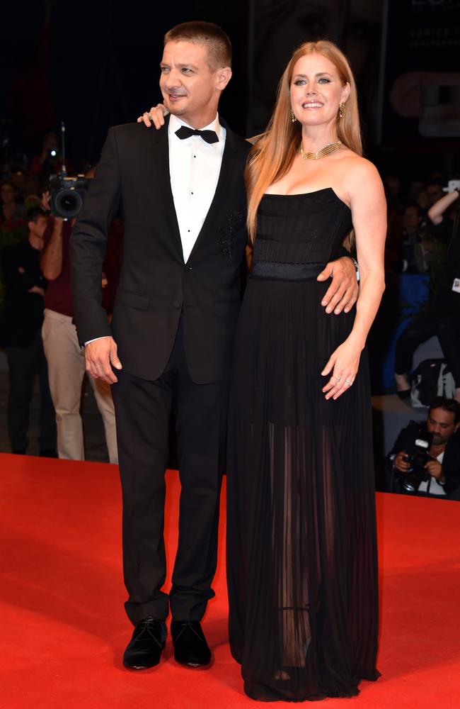 Jeremy Renner and Amy Adams attend the premiere of ‘Arrival’ during the 73rd Venice Film Festival at Sala Grande on September 1, 2016 in Venice, Italy. Picture: Getty