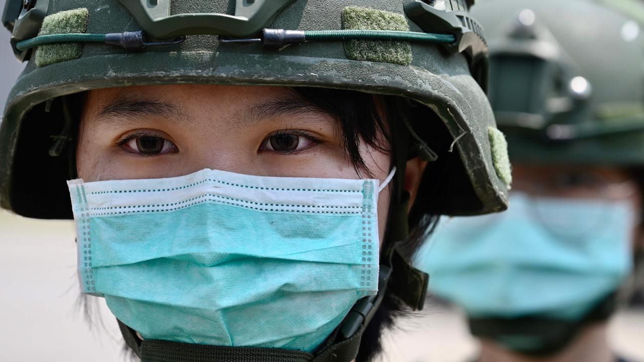 Taiwanese soldiers during Taiwan President Tsai Ing-wen’s visit to a military base in Tainan, southern Taiwan, on April 9, 2020. Picture: Sam Yeh/AFP