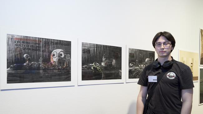 Gene Richards, Normanhurst Boys' High School, with his work 'Still escaping life, still killing time …'. Photo: Mim Stirling