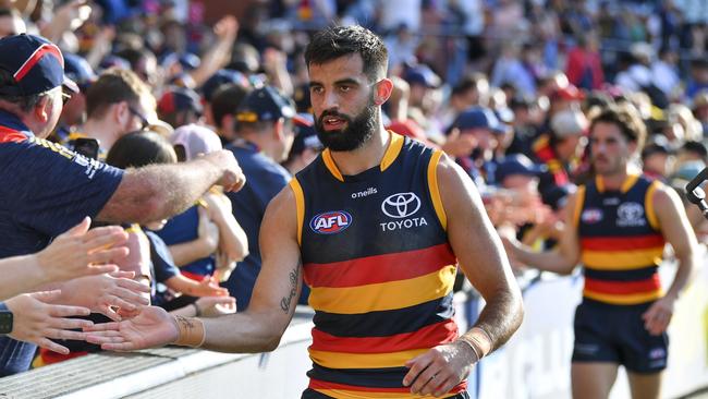 ADELAIDE, AUSTRALIA – MAY 14: Wayne Milera of the Crows thanks the fans after the round nine AFL match between Adelaide Crows and St Kilda Saints at Adelaide Oval, on May 14, 2023, in Adelaide, Australia. (Photo by Mark Brake/Getty Images)