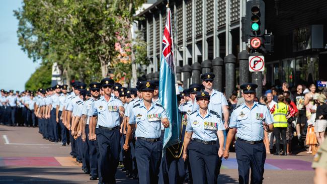 The Anzac Day march through Knuckey Street in Darwin. Picture: Pema Tamang Pakhrin