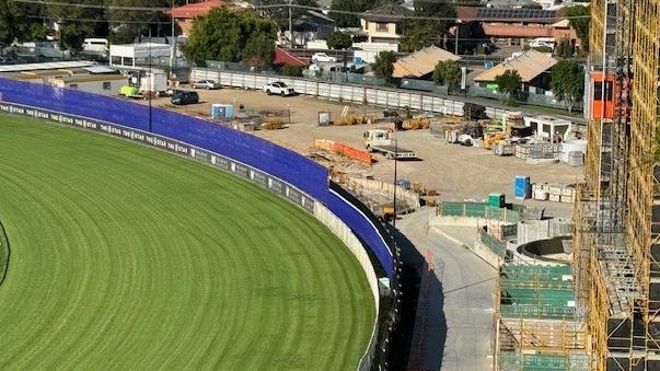 First pictures of the new 'sight screen' at Eagle Farm, which is meant to stop horses shying at a building at the point of the home turn - Photo Supplied