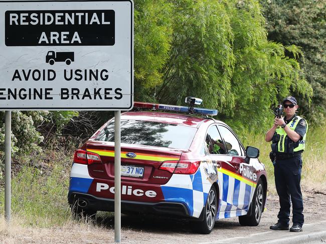 Tasmania Police conduct speed checks on the Southern Outlet coming into Hobart. Picture: Nikki Davis-Jones