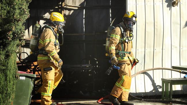Firefighters at a shed fire on Pigdon St in Portarlington. Picture: Alison Wynd