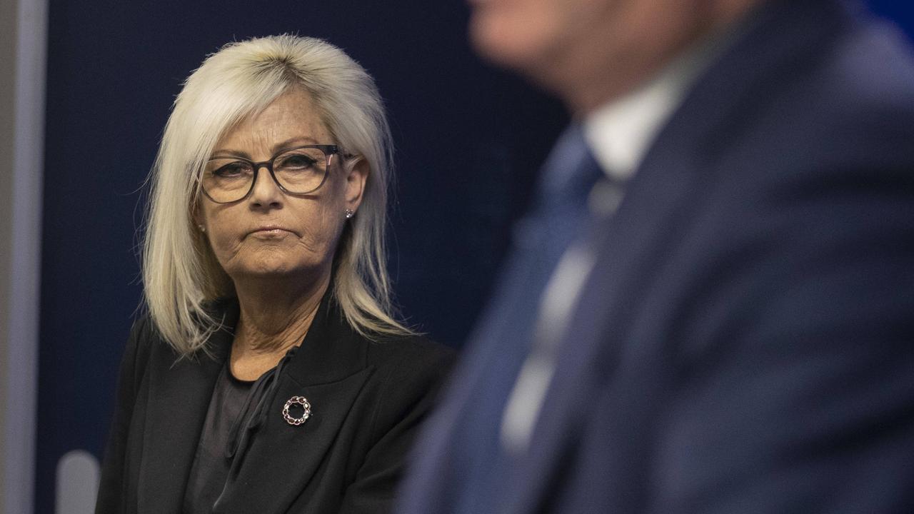 Former Attorney-General Elise Archer looks on as Premier Jeremy Rockliff speaks at a media conference. Picture: Chris Kidd