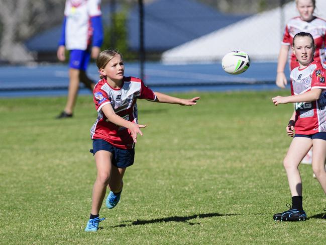 Lulu Felton-Taylor of Bunkers Hill State School in the inaugural Primary Interschools Reconciliation Touch Carnival hosted by Glenvale State School, Wednesday, May 28, 2025. Picture: Kevin Farmer