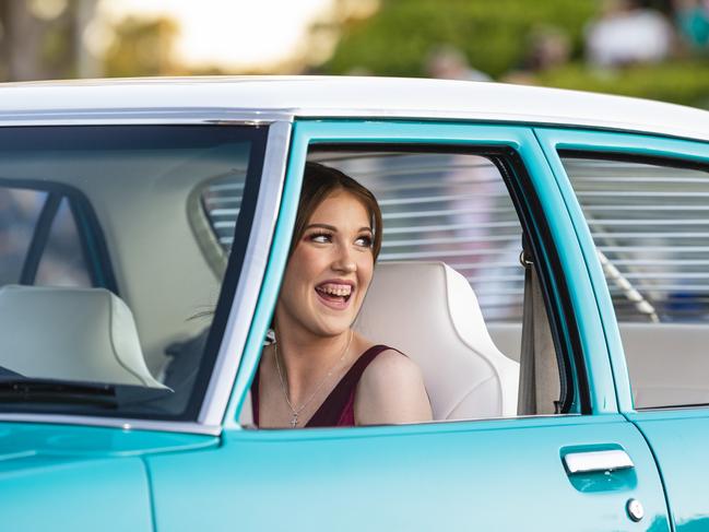 Holly Bennett arrives at Harristown State High School formal at Highfields Cultural Centre, Friday, November 18, 2022. Picture: Kevin Farmer