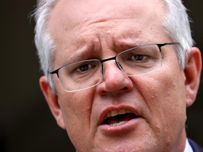 SYDNEY, AUSTRALIA - NewsWire photos OCTOBER 15, 2021: Australian Prime Minister Scott Morrison holds a press conference at Kirribilli House in Sydney. Picture: NCA NewsWire / Dylan Coker