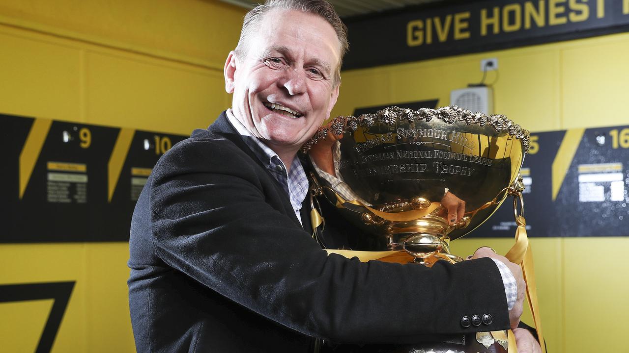 SANFL - Glenelg Football Club president Nick Chigwidden with the premiership trophy. Picture SARAH REED