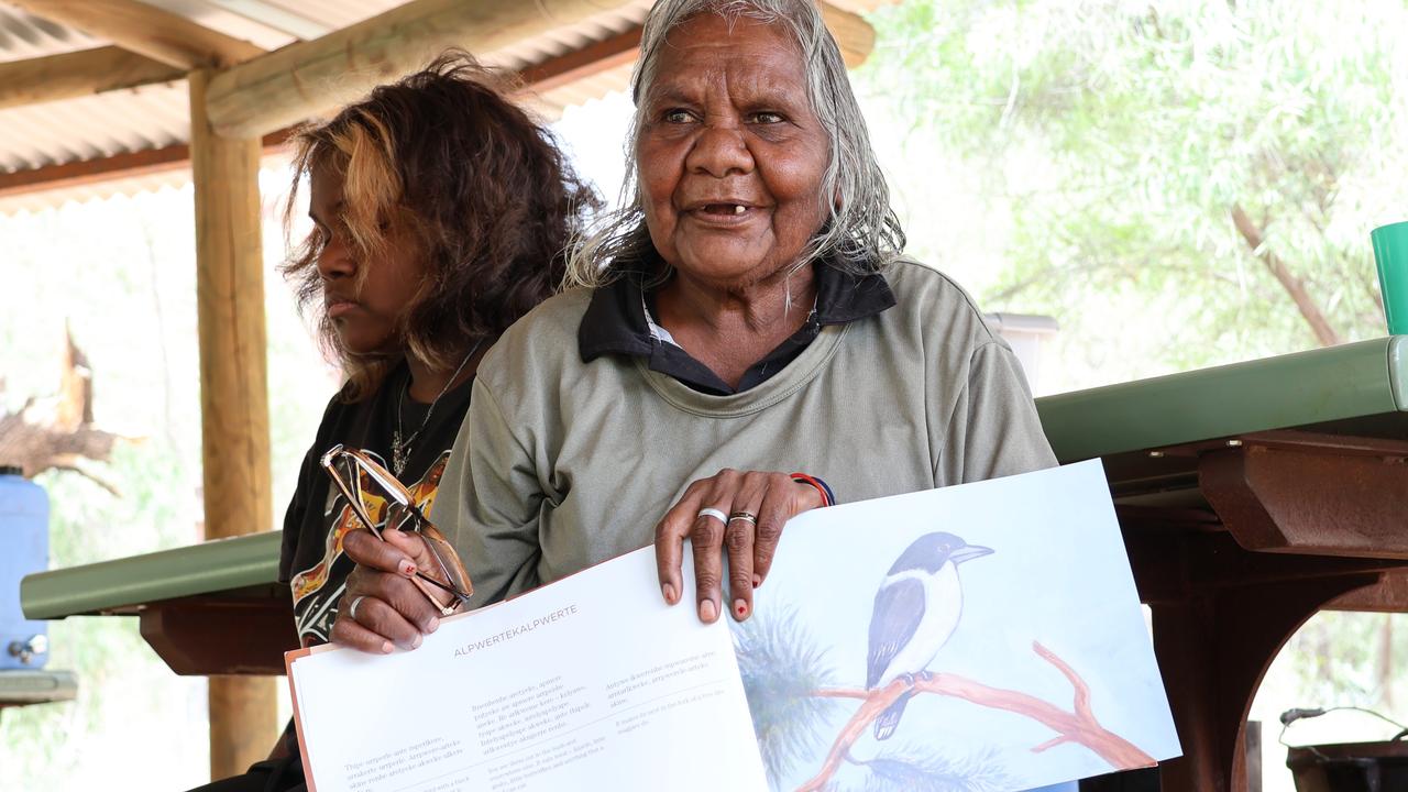 Irrkerlantye (White Gate) Traditional Owner Felicity Hayes teaches the younger generation at Trephina Gorge near Alice Springs. Picture: Riley Walter