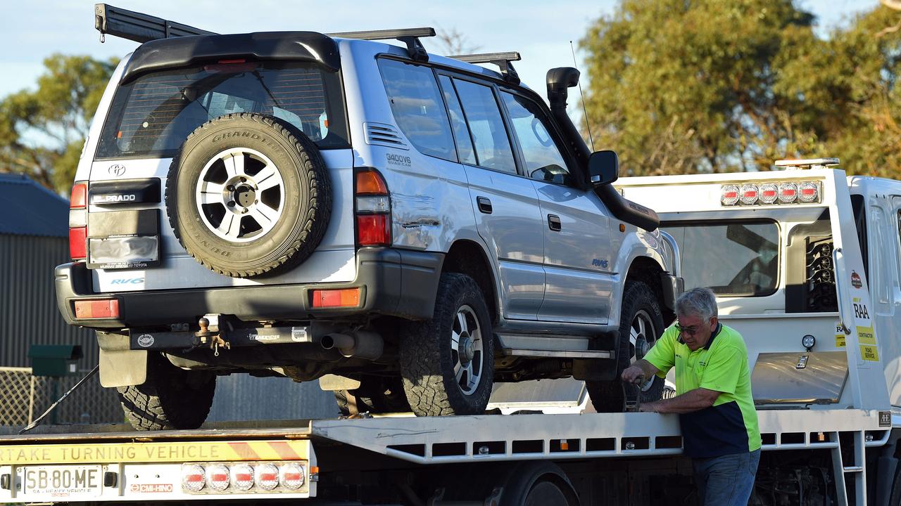 The 4WD is loaded on to the back of a tow truck. Picture: Tom Huntley