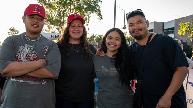 Ethan Lay, Tyla Kingdon, Kiara Lay and Manap Lay cheering on the runners from the sideline. Picture: Pema Tamang Pakhrin.