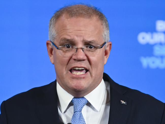 Australian Prime Minister Scott Morrison speaks at the 61st Federal Council of the Liberal Party of Australia at the Hyatt Hotel in Canberra, Saturday, October 19, 2019. (AAP Image/Lukas Coch) NO ARCHIVING