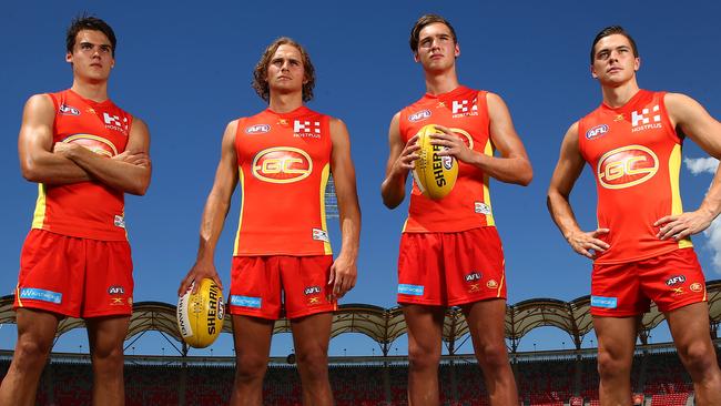 Gold Coast draftees Jack Bowes, Will Brodie, Jack Scrimshaw and Ben Ainsworth have signed long-term deals. Picture: Adam Head